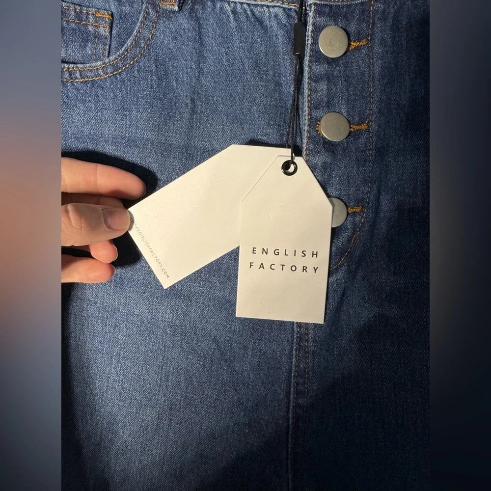 English Factory High Waist Wide Leg Scallop Hem Jeans Size Large - Picture 3 of 6